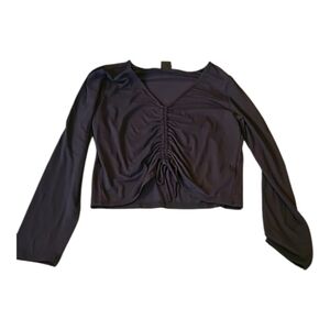 Hurley Ruched V-Neck Black Long Sleeve Top Size Large